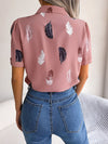 Elegant Feather Collar Short Sleeve Blouse for Women