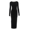 Solid Color Backless Long Sleeve Bodycon Dress