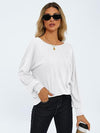 Round Neck Pleated Long Sleeve Casual Top T-Shirt