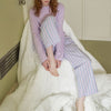 Cotton Two-Piece Pajama Set with Striped Trousers