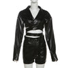 Collared V-Neck Faux Leather Two-Piece Set