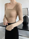 Slim Fit Off-Shoulder Square Neck Long Sleeve Top