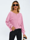 Round Neck Pleated Long Sleeve Casual Top T-Shirt