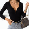 Casual Solid Color Long Sleeve V-Neck Slim Fit Pullover