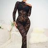 Black Lace Jacquard Long Sleeve Bodysuit