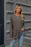 Contrast Color Striped Long Sleeve Loose Fitting T-Shirt