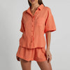 Solid Color Casual Shirt and Shorts Set