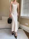 Chic Satin Glossy Drape Dress with Ribbon Detail