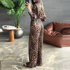 Long Sleeve Leopard Print Shirt and Wide-Leg Pants Two-Piece Set