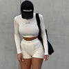 Round Neck Knit Biker Short Set