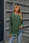 Contrast Color Striped Long Sleeve Loose Fitting T-Shirt