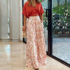 V-neck Short Shirt Top Suit Printed Office Wide Leg Pant Set