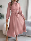 Elegant Stand Collar Pleated Maxi Dress for Women