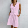 Cotton Linen Sleeveless Vest and Shorts Two-Piece Suit