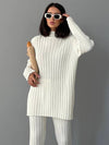 High Neck Ribbing Knitting Set Women Pullover Sweater Pants Woolen Two-Piece Set