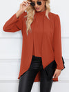 Faux Two-Piece Stand Collar Long Sleeve Top