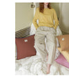 Cotton Two-Piece Pajama Set with Striped Trousers