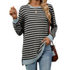 Contrast Color Striped Long Sleeve Loose Fitting T-Shirt