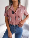 Elegant Feather Collar Short Sleeve Blouse for Women